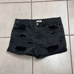 Forever‎ 21 Women Denim Black Shorts Destroyed Ripped Size 29